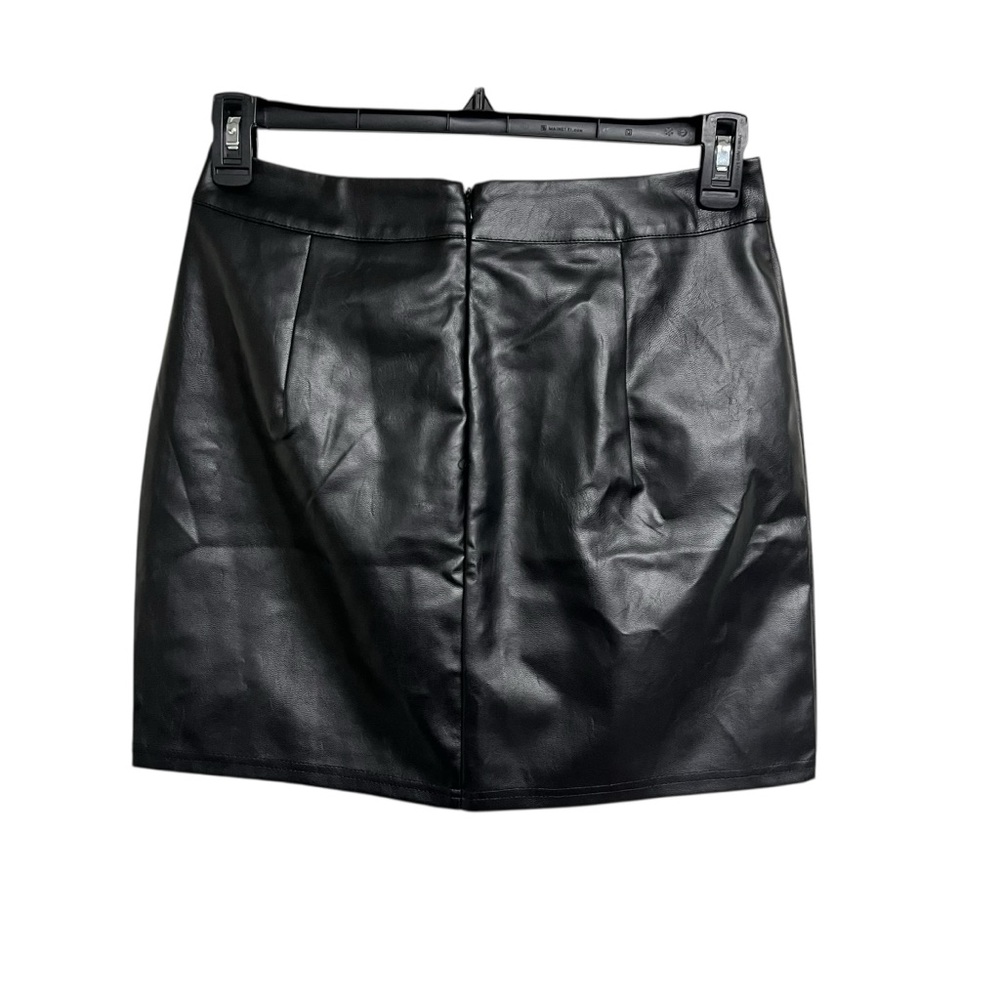 Lulu's Black Faux Leather Mini Skirt with Front Slit - Picture 2 of 3